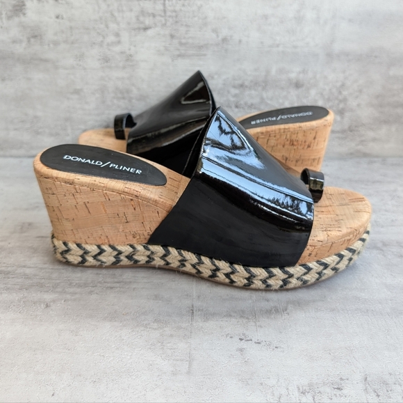 Donald J. Pliner Shoes - Donald Pliner Janet Black Patent Leather Cork Wedge Slide Sandal Women's Size 8
